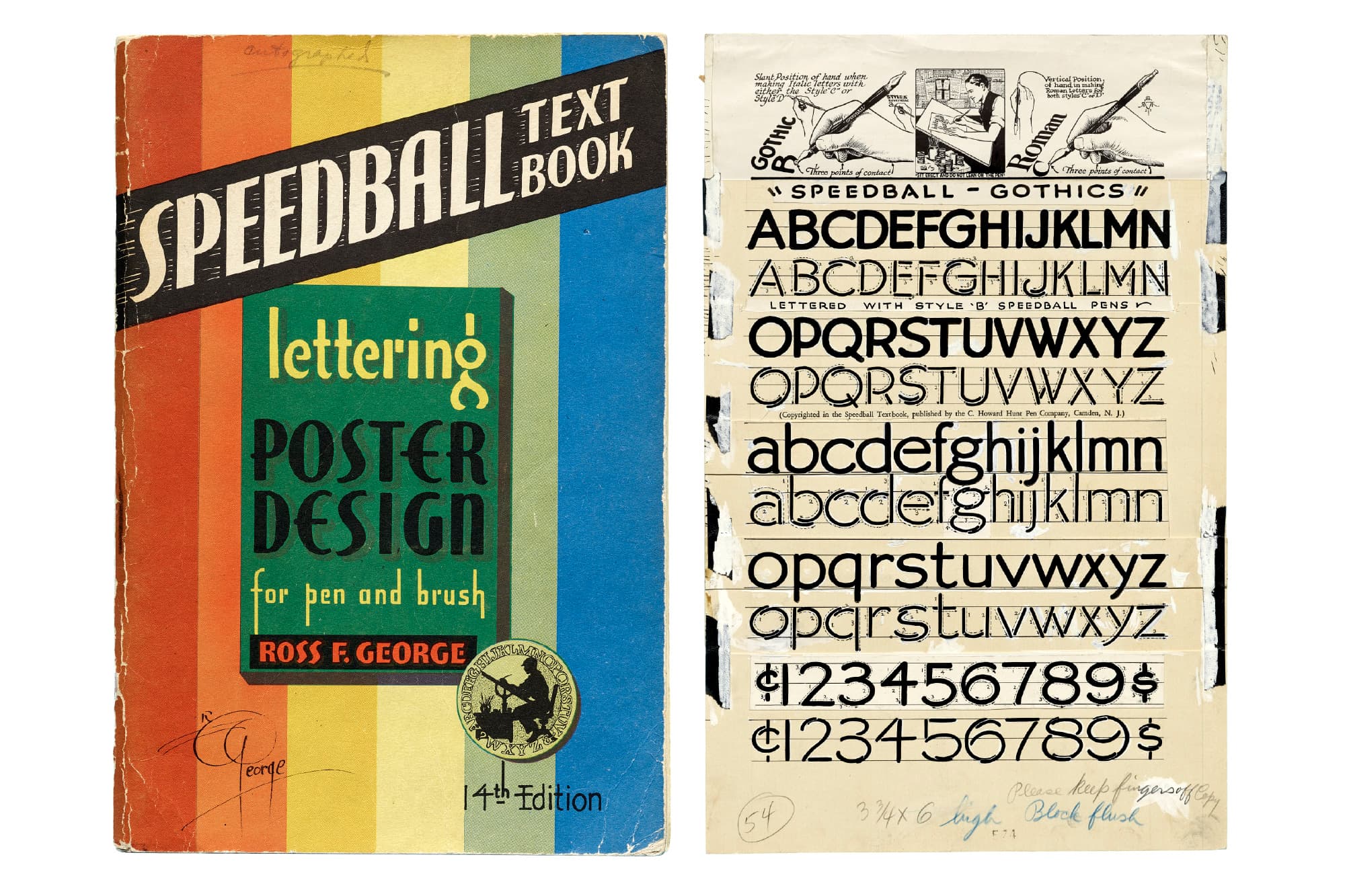 Ross F. George, Speedball Text Book, 14th Ed. and original pasteup boards, Camden, NJ, 1930&ndash;40. Image courtesy: Letterform Archive.