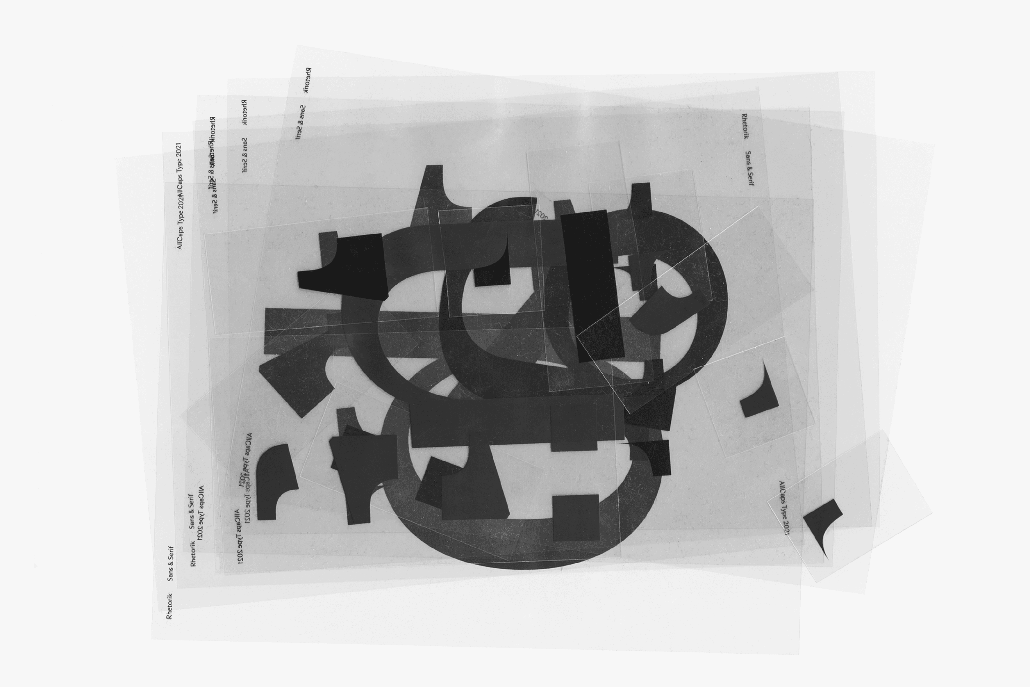 Compilation of black prints on acetate to demonstrate analogue corner elements &ndash; a reference to the drawing process of Otl Aicher’s Rotis.